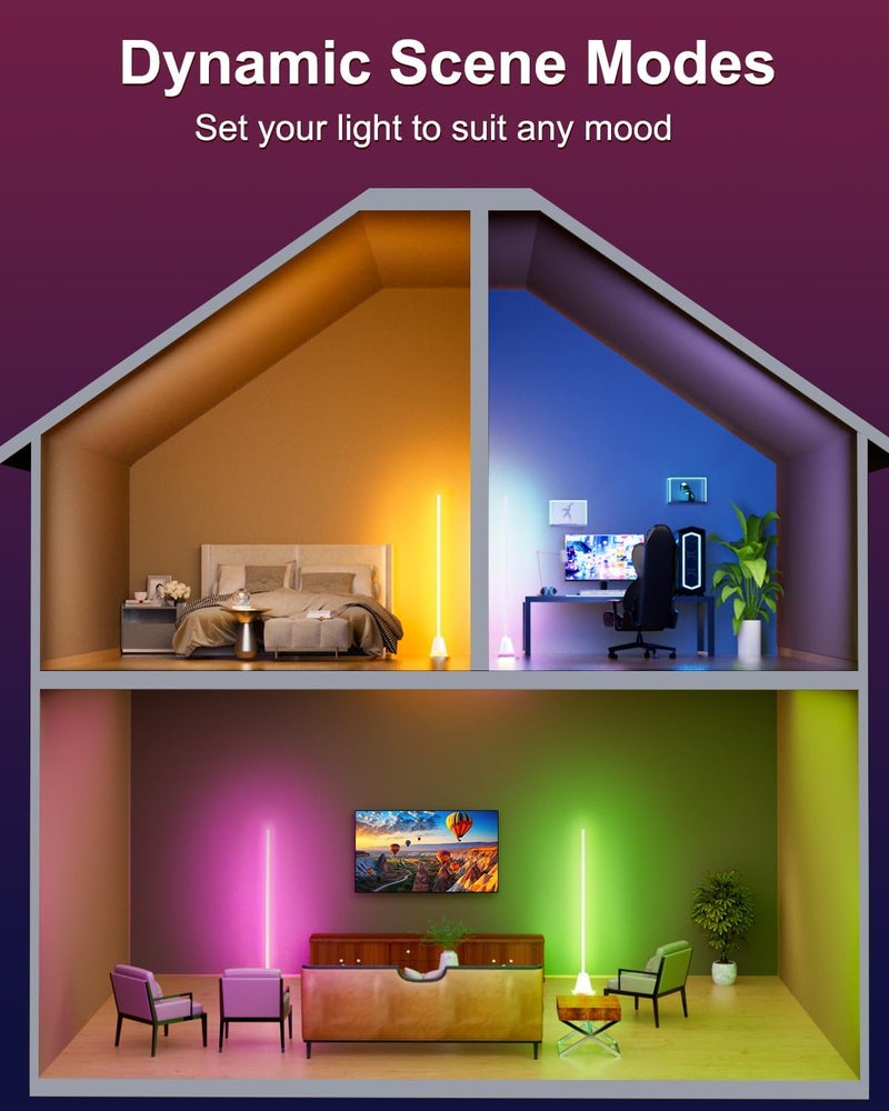 Keepsmile Smart RGB LED Corner Floor Lamp,172 LEDs Bright Standing Lamps for Living Room with APP and Remote,Modern Floor Lamp with Music Sync and 16 Million Colors, Ambient Lighting for Bedroom White - Image 3